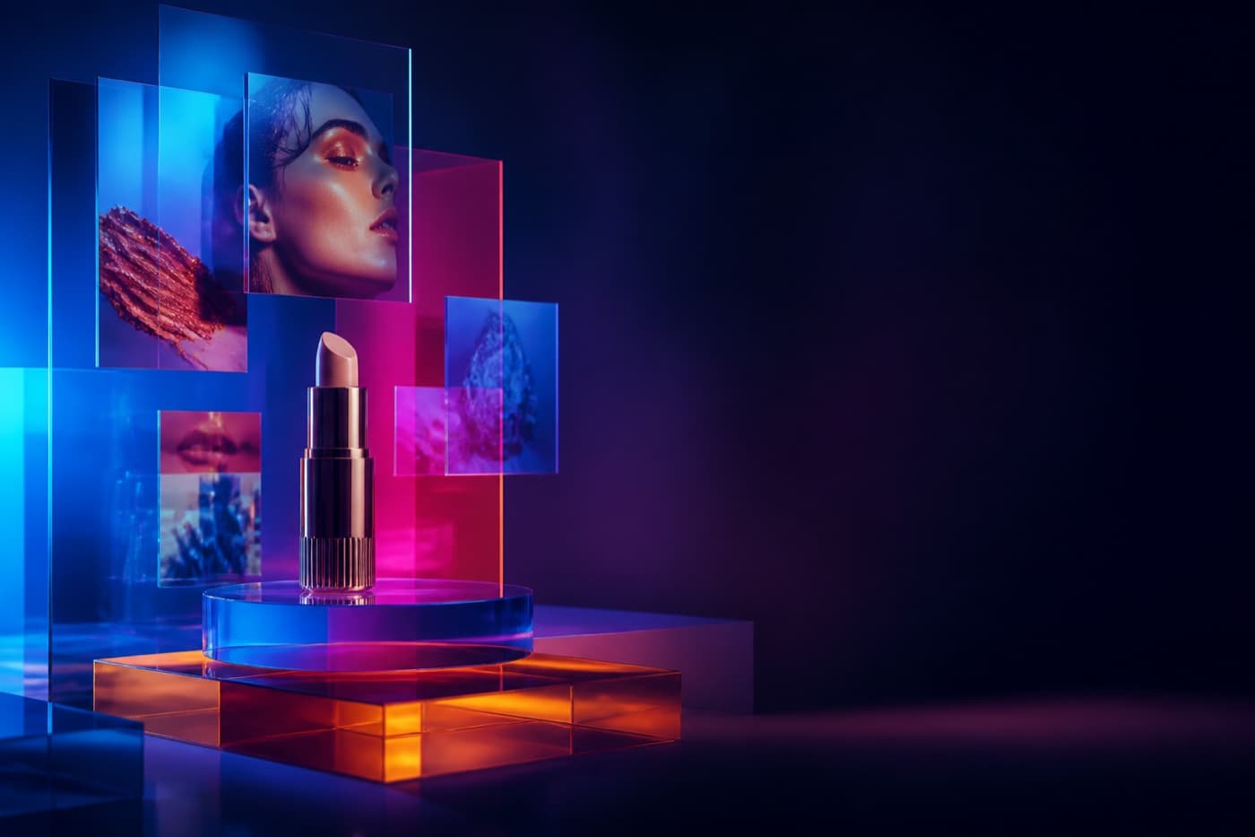 Colorful AI campaign workflow with translucent image frames