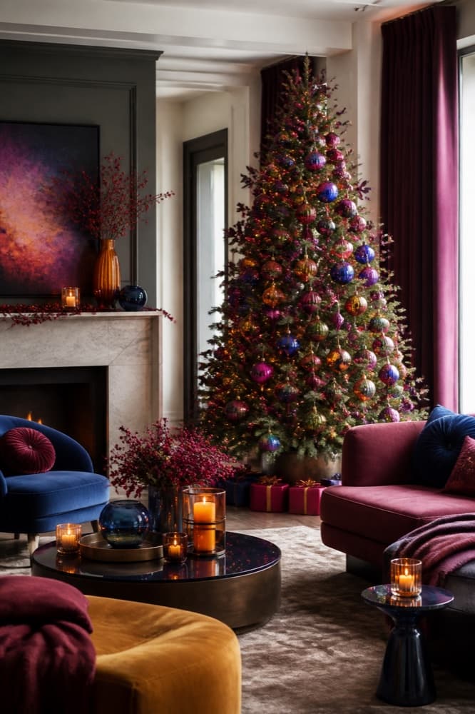Christmas living room with warm lights